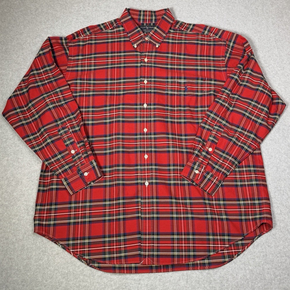Vintage Y2K Polo Ralph Lauren The Big Shirt Mens XL Red Plaid Button Down Oxford